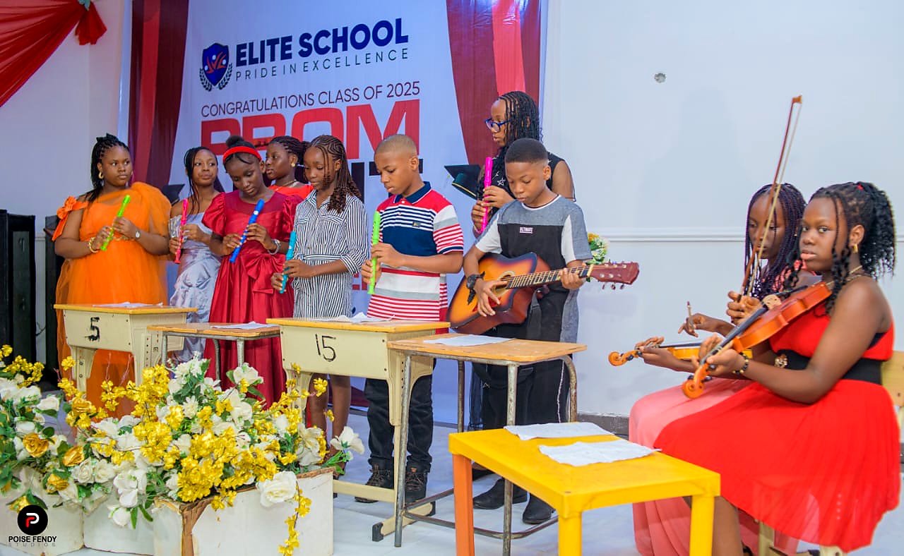 Elite students performing with musical instruments